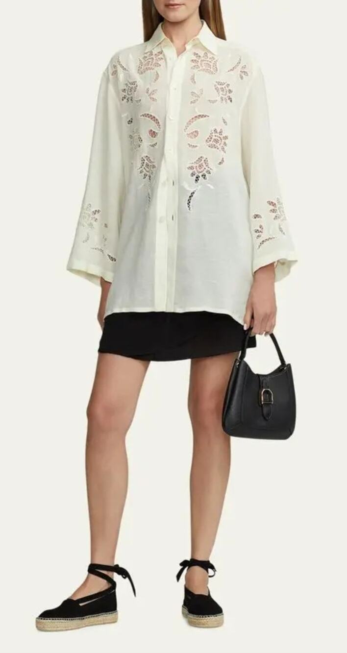 NEW Ralph Lauren Purple Label Holbert Embroidered Linen Top Womens Large Viscose